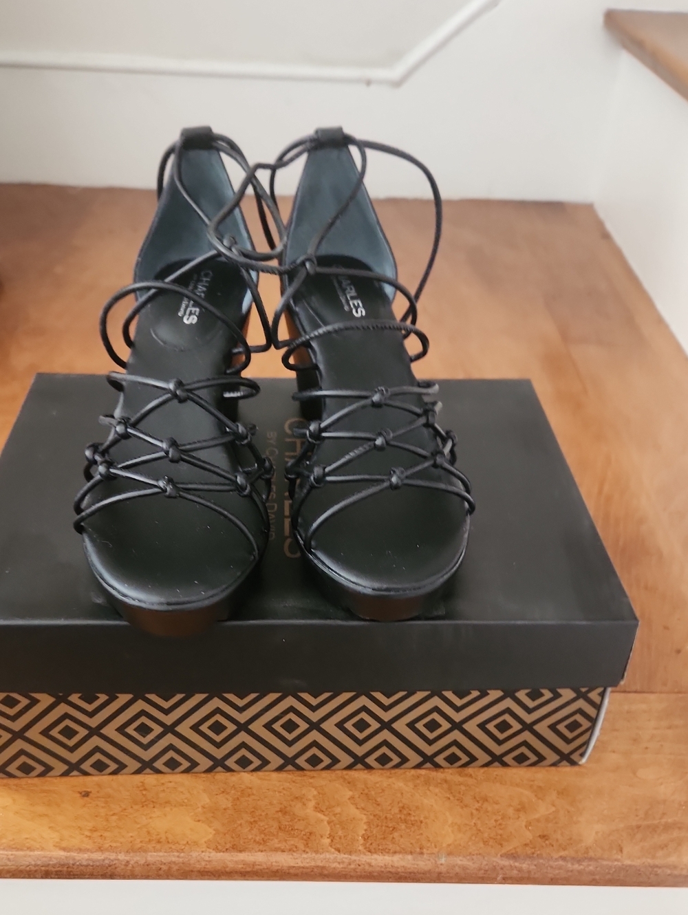 Charles by Charles David Black Strappy Lace-Up Platform Heels